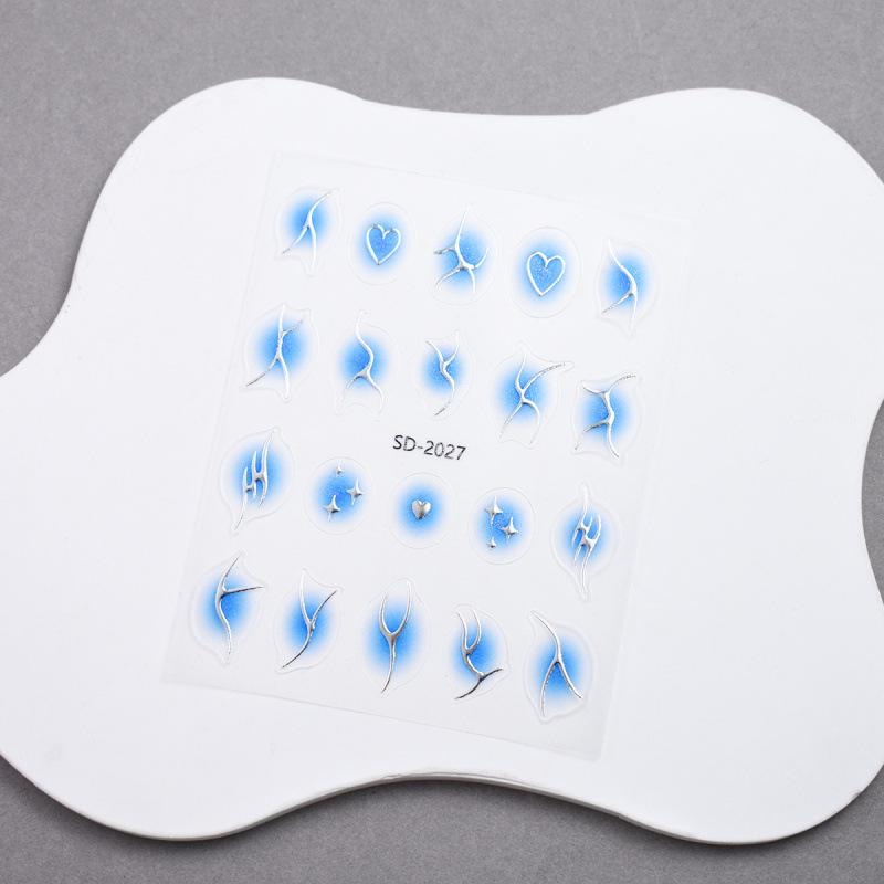 Thin & Durable Nail Stickers: Classic Silver Blush Gradient with Hearts & Stars Decals