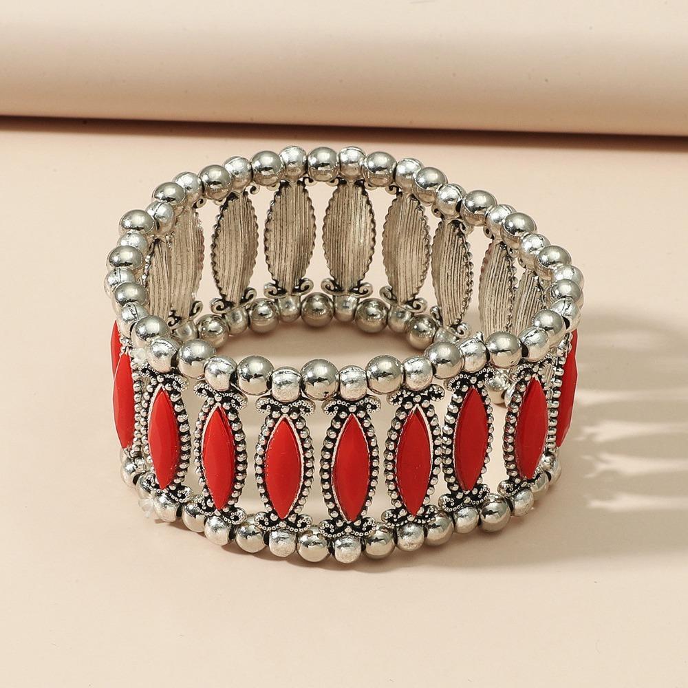 European and American Ethnic Style Personalized Retro Alloy Turquoise Elastic Bracelet Women's Bohemian Bracelet Jewelry