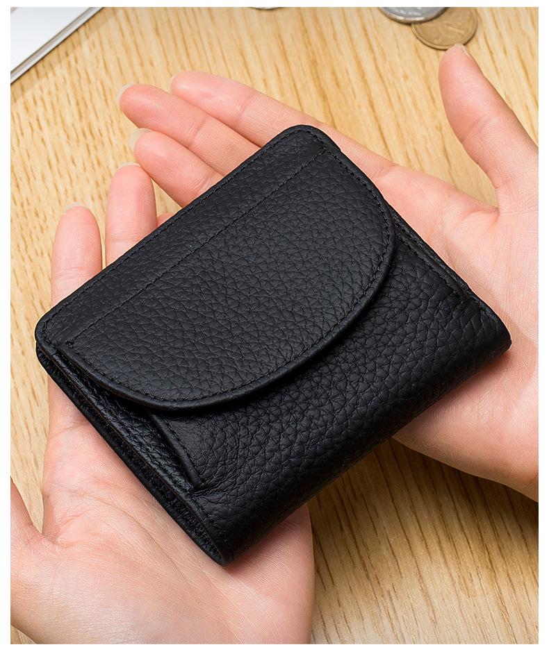 Mini portfel RFID ze skóry naturalnej w stylu japońskim - Ultracienki składany portfelik na monety dla kobiet