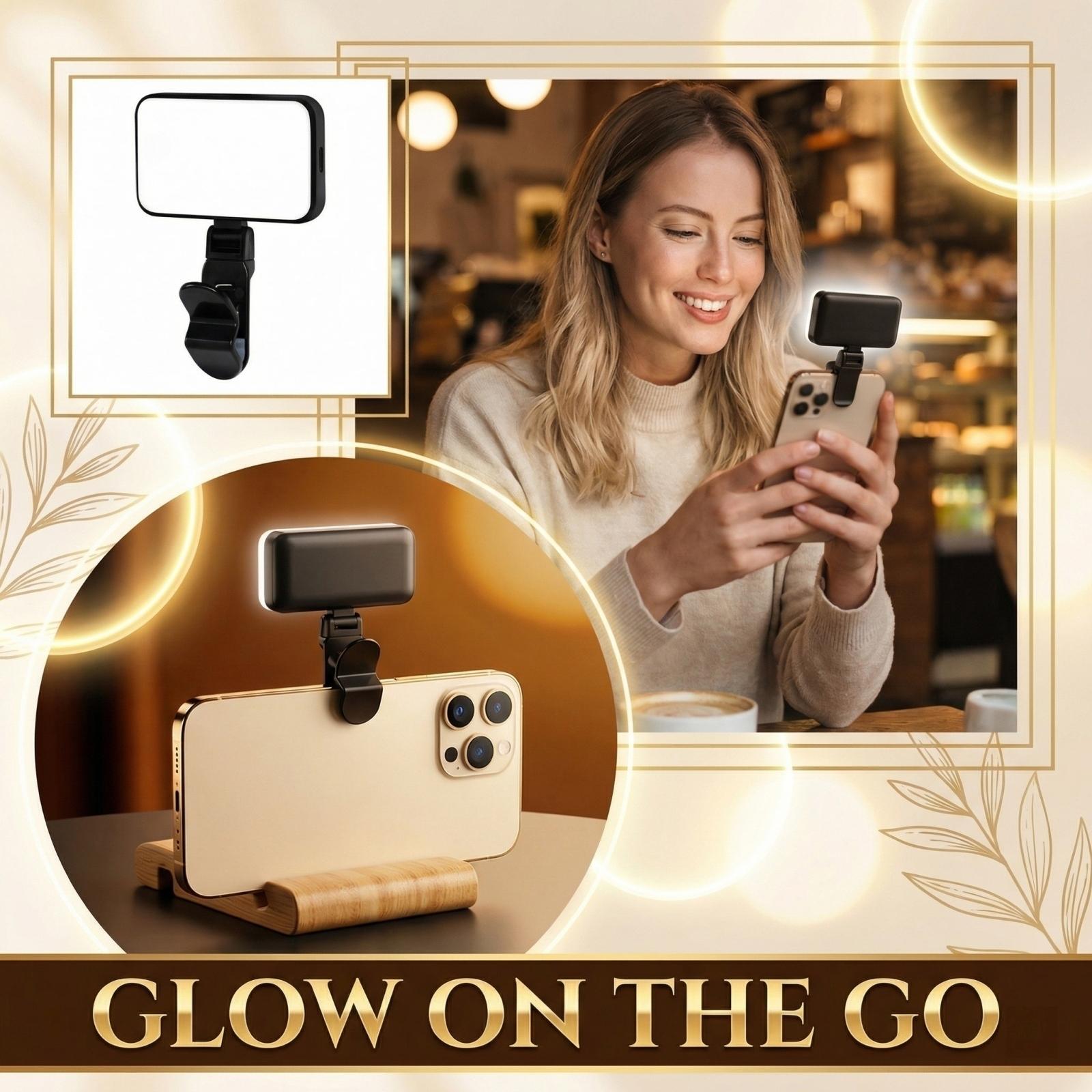 

Clip- Selfie Light - Portable LED Light For Phones And Cameras, Rechargeable, Pocket-sized Clip. One Size