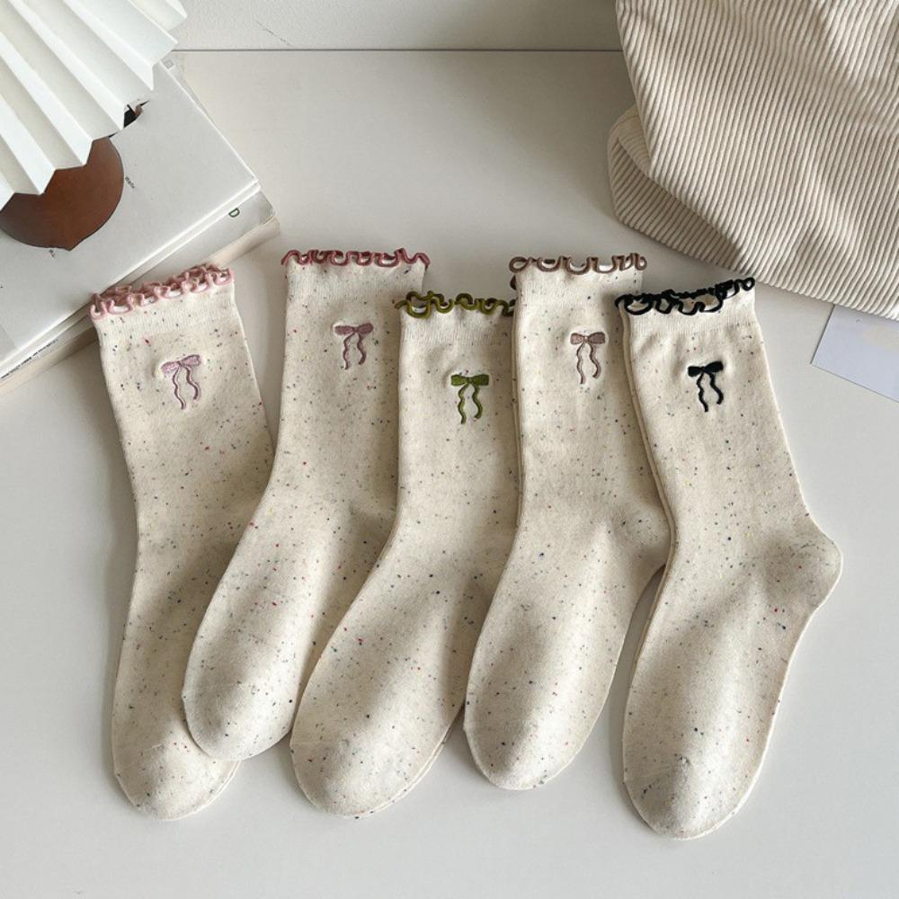 

5 пар мультяшных носков-труб с котиками, в горошек, милые носки с бантиками, носки с оборками, женские для занятий спортом на открытом воздухе Style 1