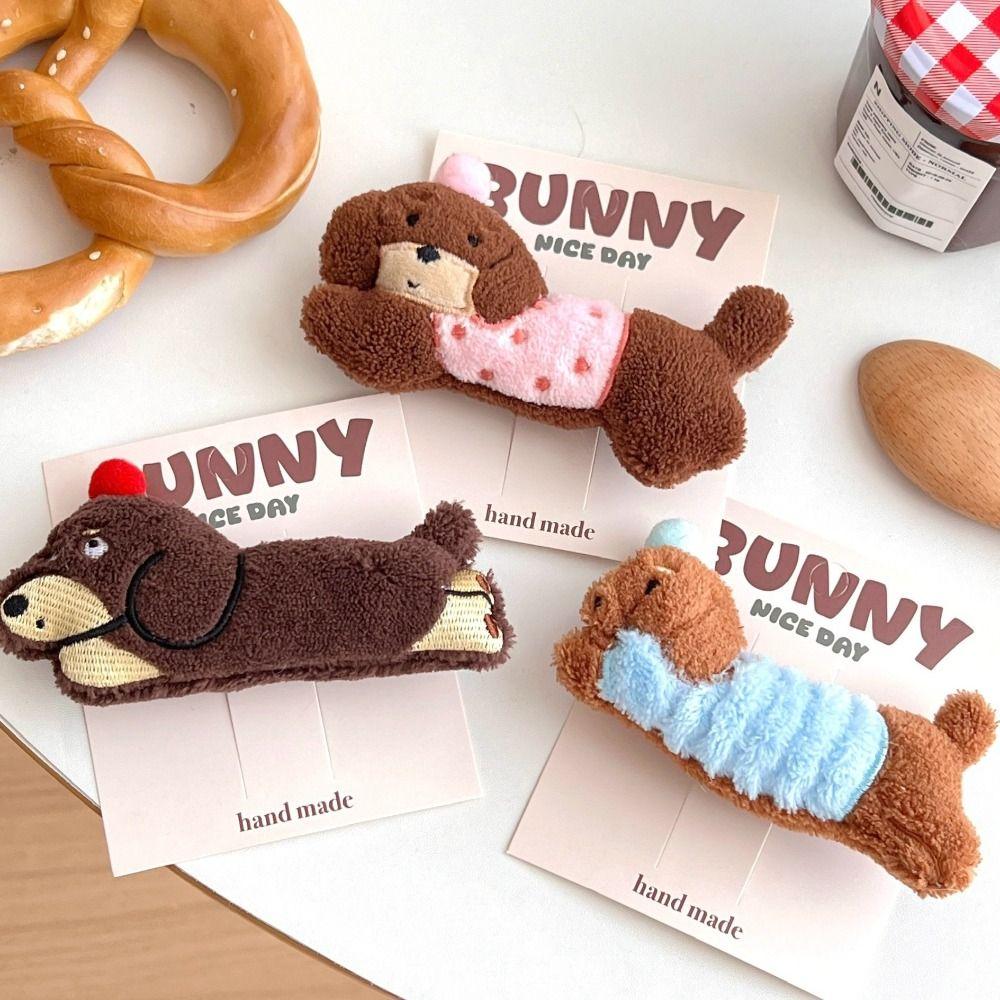 

Plush Dachshund Puppy Doll Hair Clip Kawaii Doggie Hairpin Cute Hair Clip Women Hair Accessories синій