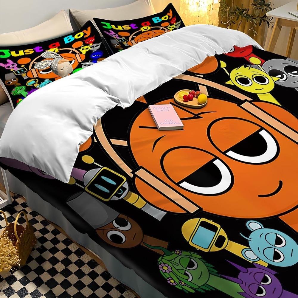 Set husă pilotă Sprunki Kids Single cu 2 fețe de pernă, Husa pilotă 135 x 200 CM Imprimată 3D, Cadouri Calde pentru Fanii Jocuri