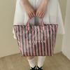Stripe PVC Striped Tote Bag Letter Print Letter Prints Handbags  Grocery Handbag