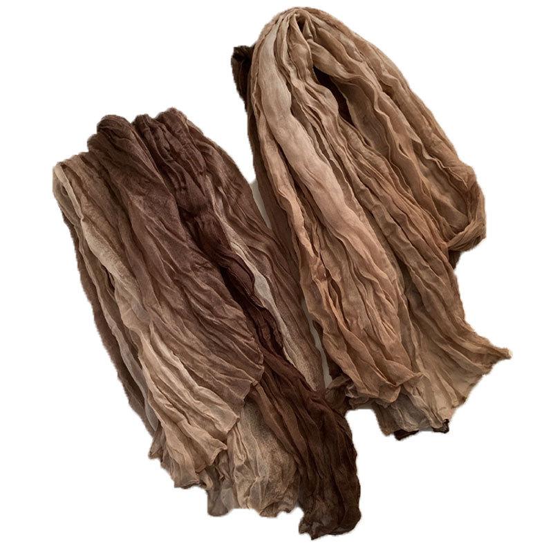 Ethnic Style Silk Scarf Female Wasteland Style Linen Fold Gradual Change Headscarf Desert Concave Shape Spice Girl Scarf Shawl