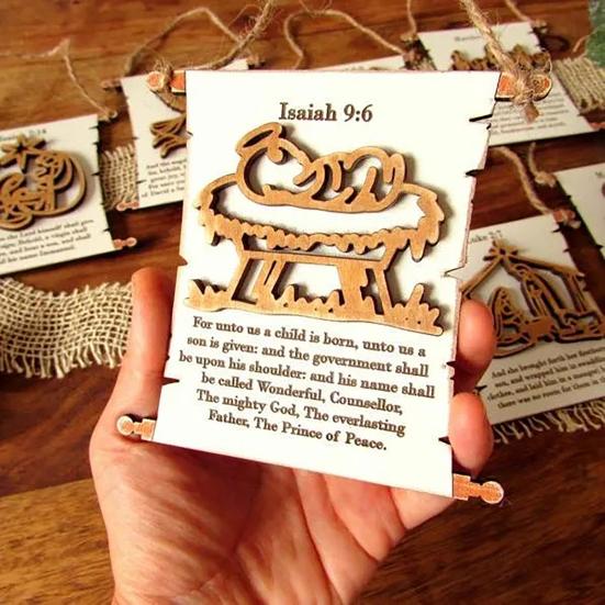 Nativity Advent Scroll Ornament Wooden Laser-Cut Hanging Decor with 24-Day Bible Verses Religious Christmas Countdown Calendar
