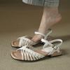 French retro woven square head Roman sandals women's 2025 new comfortable and versatile low-heeled one-word with open-toed sandals