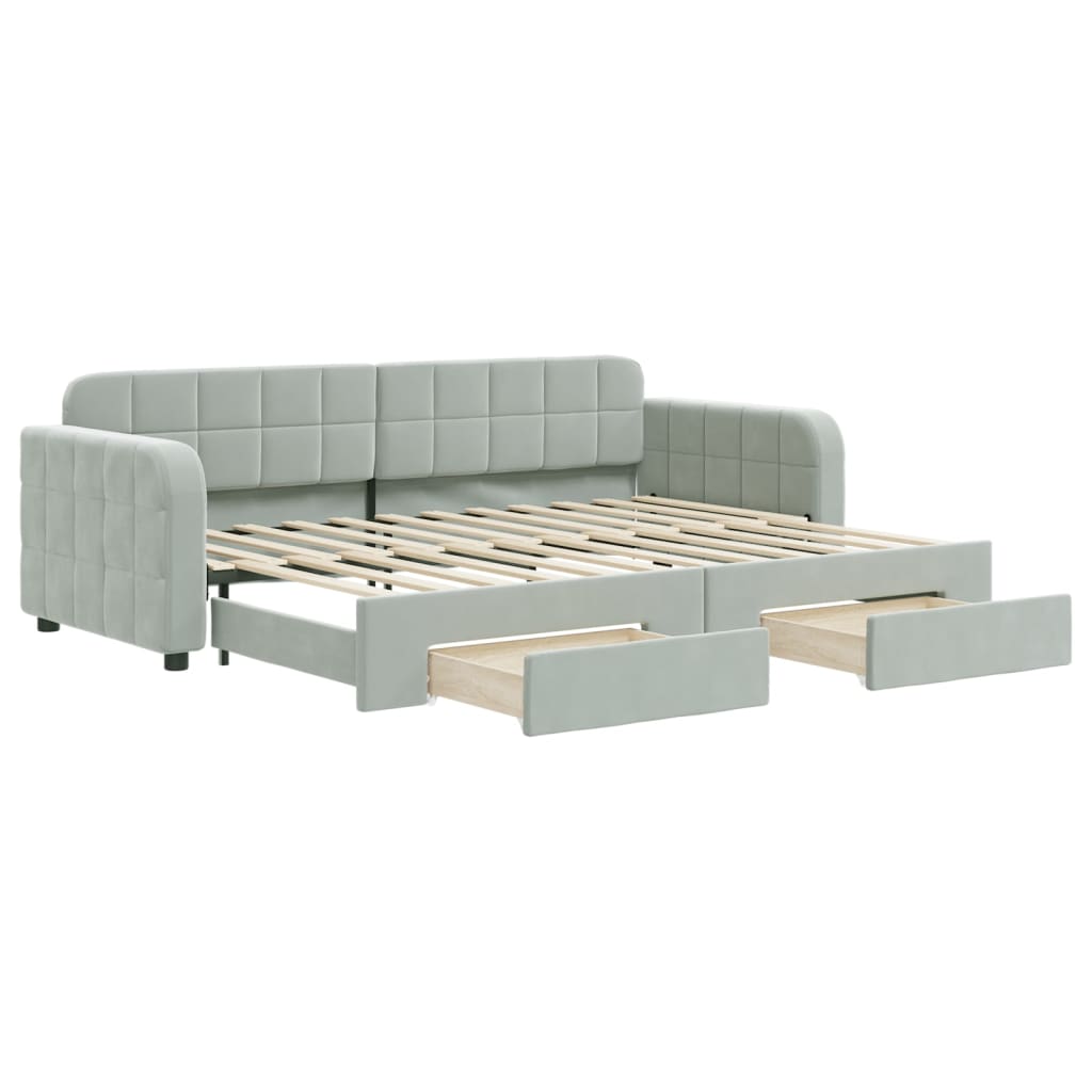 Pull Out Daybed with Drawers Light Grey 80 X 200 Cm Velvet