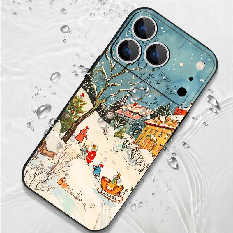 Cute Santa Claus Pattern TPU Soft Silicone Case For iPhone 17 Pro Max 16E 16 15 14 13 Pro Max 12 Pro 11 Shockproof With Lanyard Phone Cover Fundas