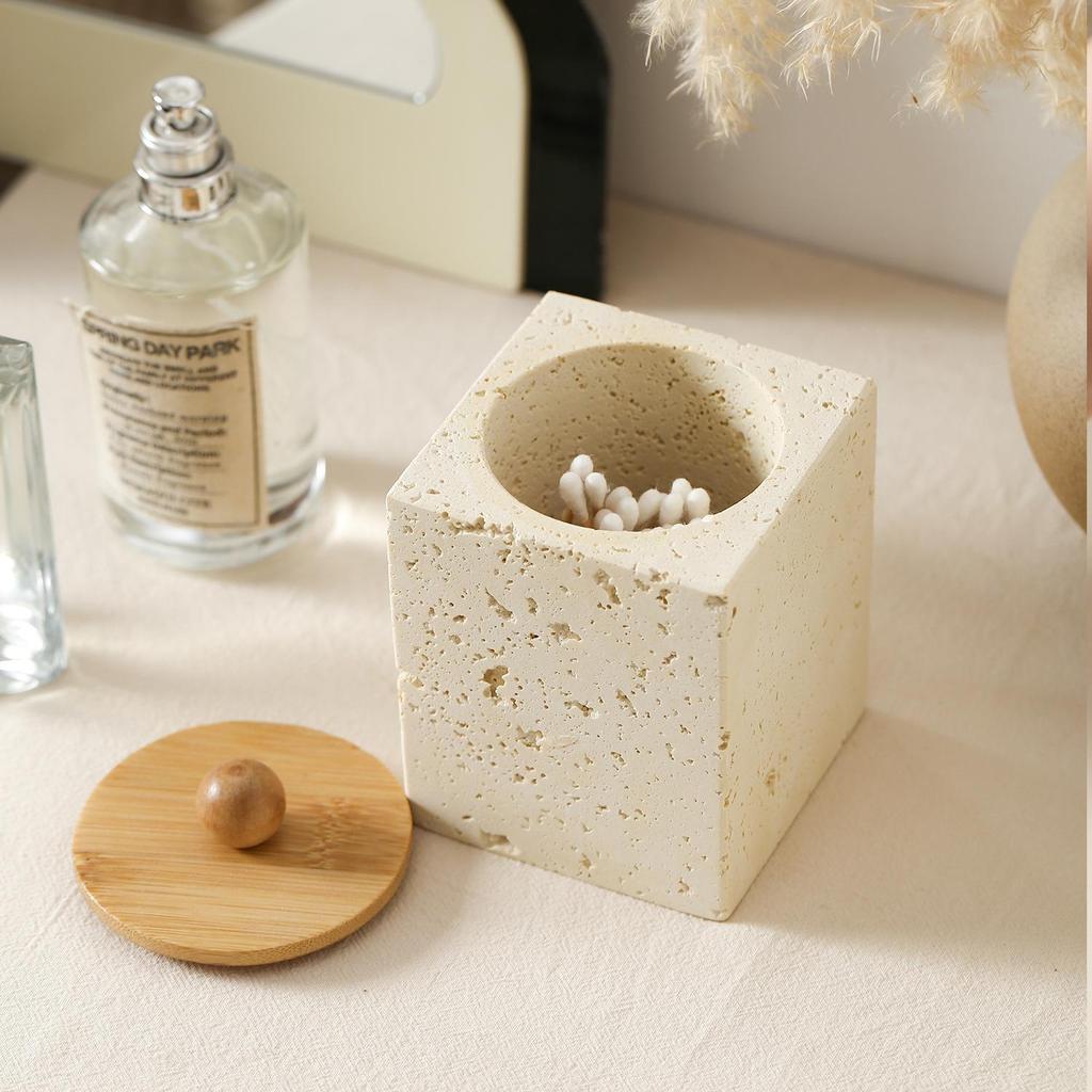 Set da Bagno in Pietra Wabi-Sabi: Bicchiere per collutorio, Portaspazzolino, Flacone per lozione, Diffusore, Portasapone e Vassoio.
