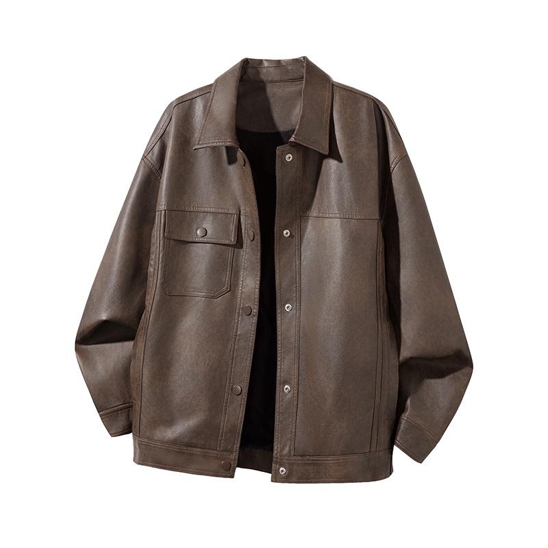New Autumn Jacket Leather Jacket for Men's Street Handsome Versatile Lapel Jacket Motorcycle Suit
