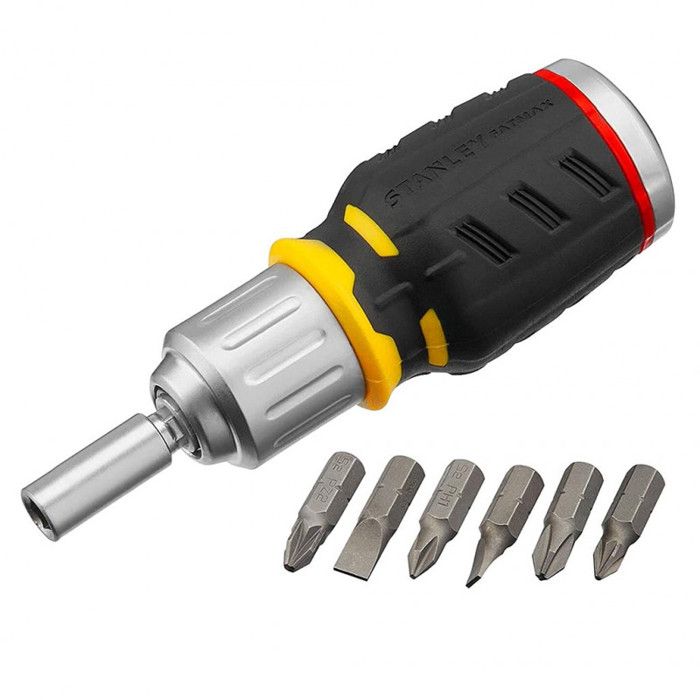 Tournevis à cliquet boule stanley - fatmax + 6 embouts ph, pz, fente - mécanisme 40 dents