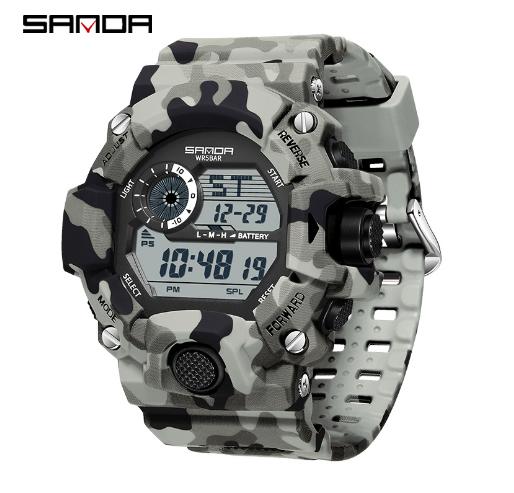 SANDA 2183 Camouflage Series Fashion Style Multi-functional Student Watch Waterproof Electronic Watch Sport Silicone Wristwatch