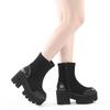 Fashion Fashion Black Ankle Boots For Women Thick Heels Spring Autumn Flock Platform Shoes High Heels Black Zipper Ladies Boots 2025