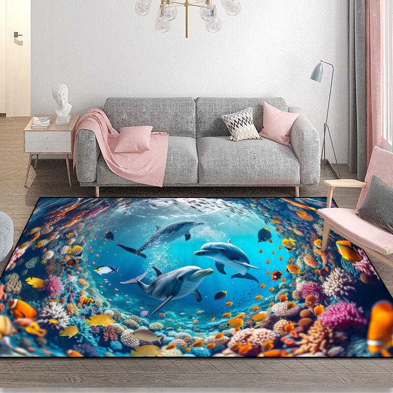 Sea 3D Vision Carpet Modern Living Room Decoration Thick Short Plush Area Rug Children's Bedroom Play Crawling Mat Large Rug