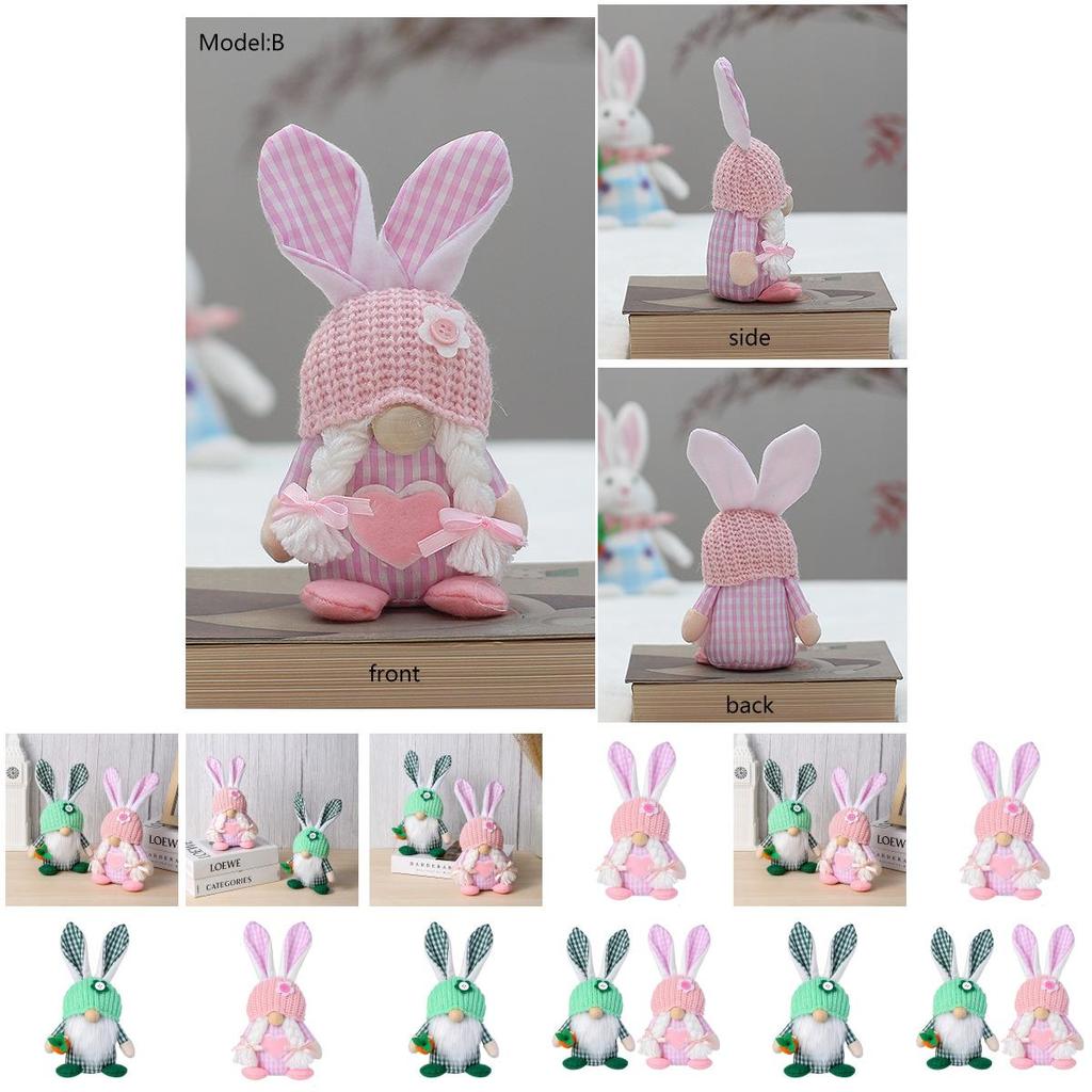 Chaoya Easter Fabric Faceless Bunny Couple Dolls Knitted Hat Decoration Figurines