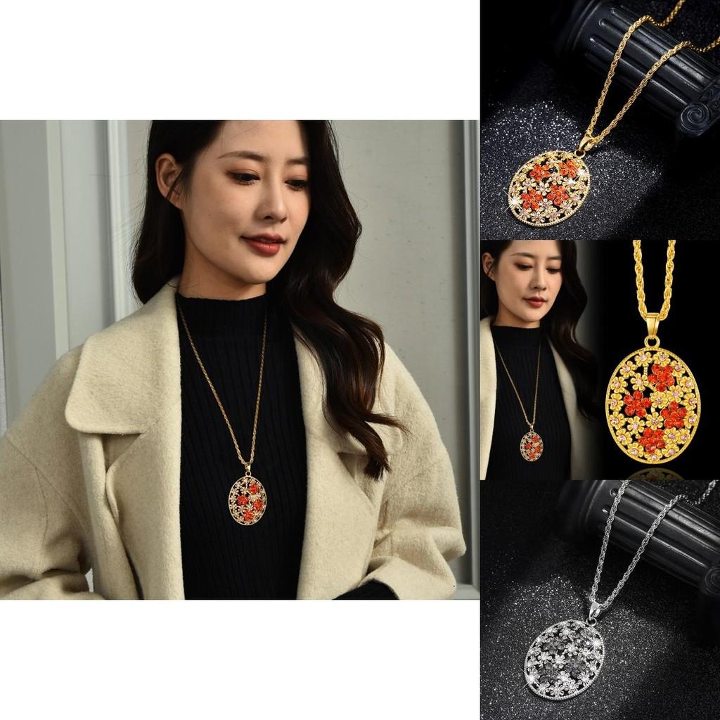 Elegant Crystal Long Pendant Necklace For Women Featuring Unique Floral Design