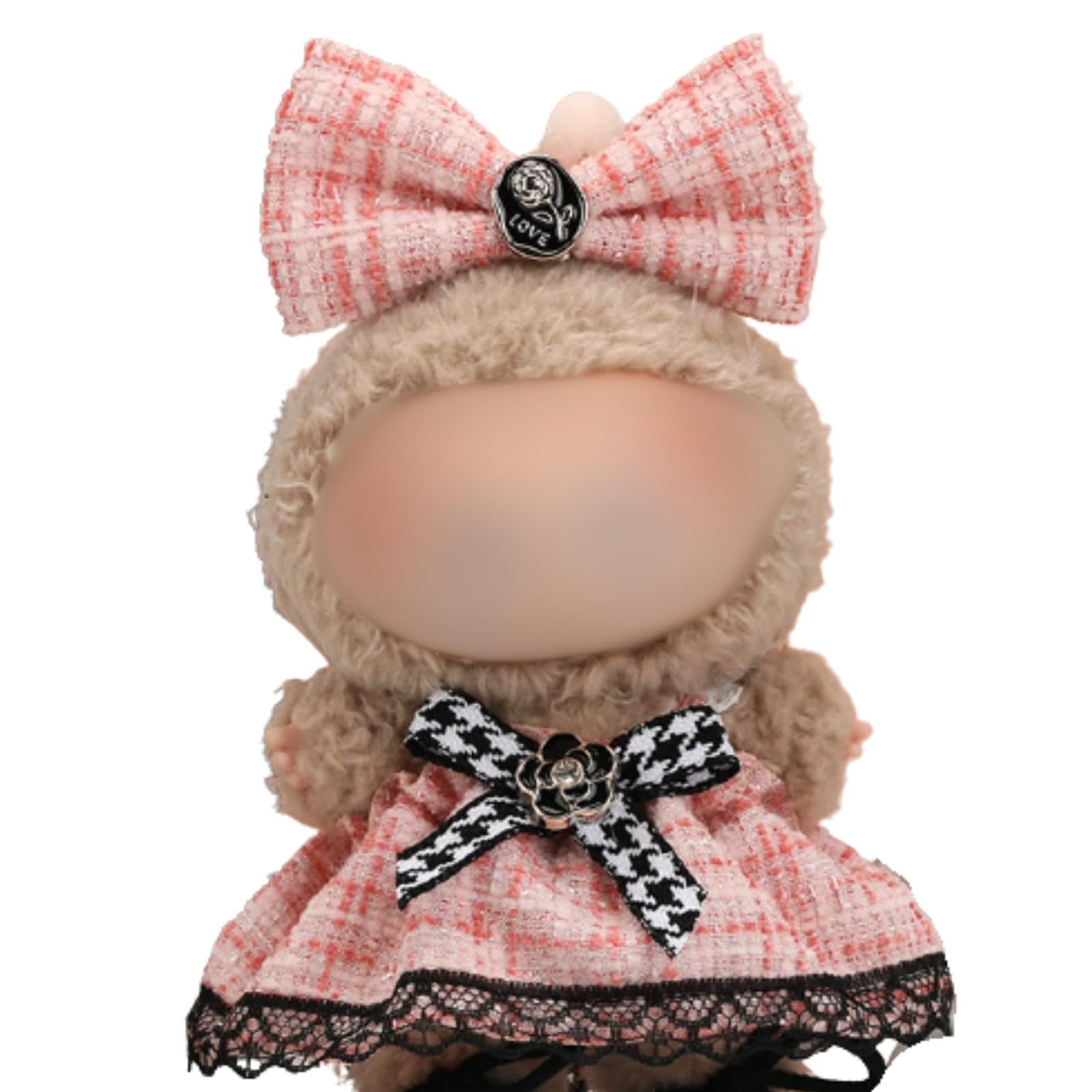 

Cute Plush Clothes for 17cm Plush Dolls, Compatible with Labubu, Costume Dress (Pink)
