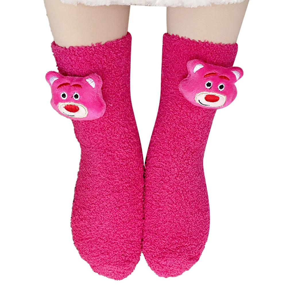 Fluffy Socks Cute Cartoon Decoration Cozy Trendy Coral Fleece Winter Warm Socks for Home Sleep Type 1 32 To 42 Size