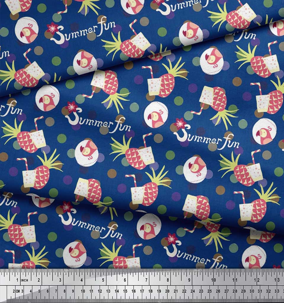 Soimoi Japan Crepe Satin Fabric Dot,Parrot & PineJuice Summer Designs Fabric Prints By Metre 42 Inch