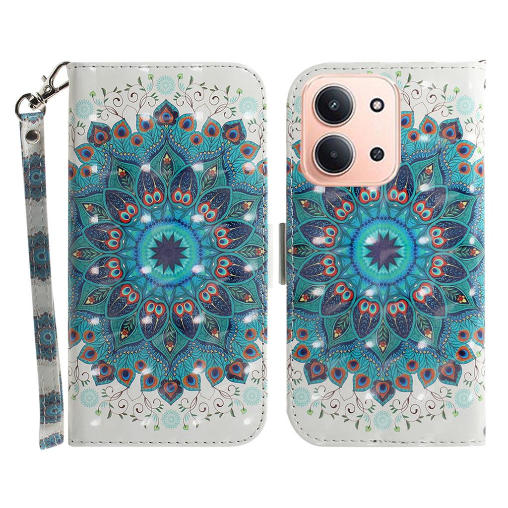 Für Xiaomi Redmi 15C 5G (EU) (173 mm)/15C 4G (EU) (173 mm) Handyhülle mit Musterdruck, Leder-Geldbörse, Handyhülle mit Handschlaufe
