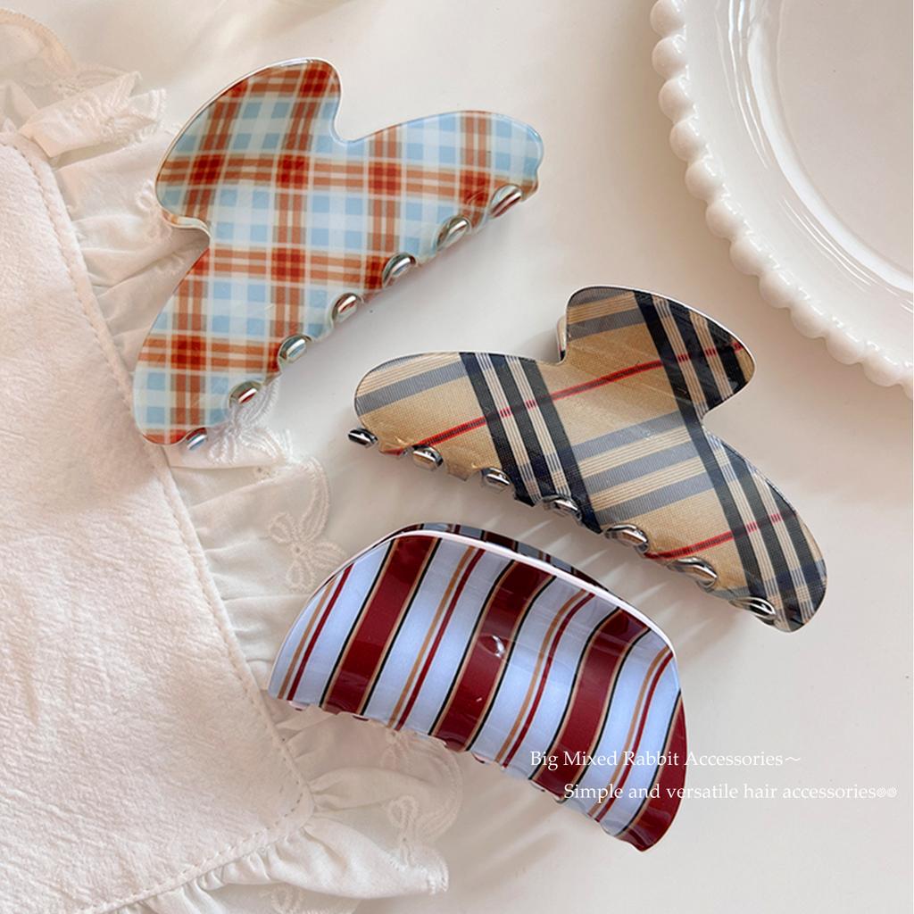 Elegant Plaid Print Hair Claw Clips for Women Vintage Geometric Crab Hairpins Barrettes Women Hair Accessories Sweet Headwear New