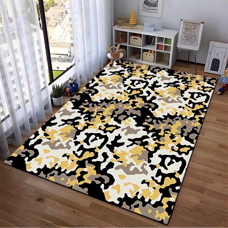 Camouflage-Style Carpet with Modern Abstract Pattern, Beige and Black Suitable for use as an anti-slip for living room bedroom sofas
