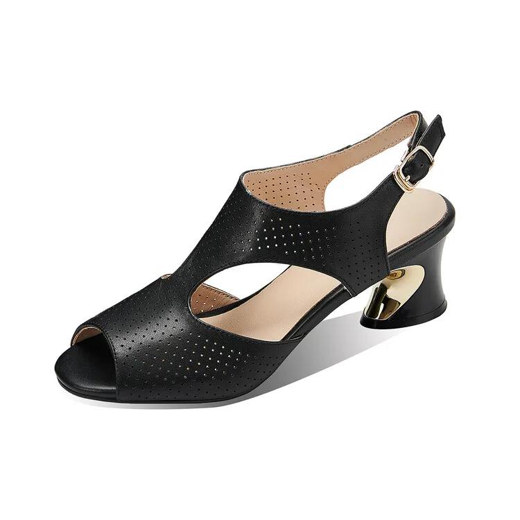 

Модные новые летние сандалии с круглым носком и высоким каблуком, модные ажурные сандалии-лодочки для женщин, женская обувь 40 чёрный