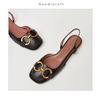 2024 Spring/Summer Women's Retro Peep-Toe Sandals with Metal Buckle and Low Block Heel