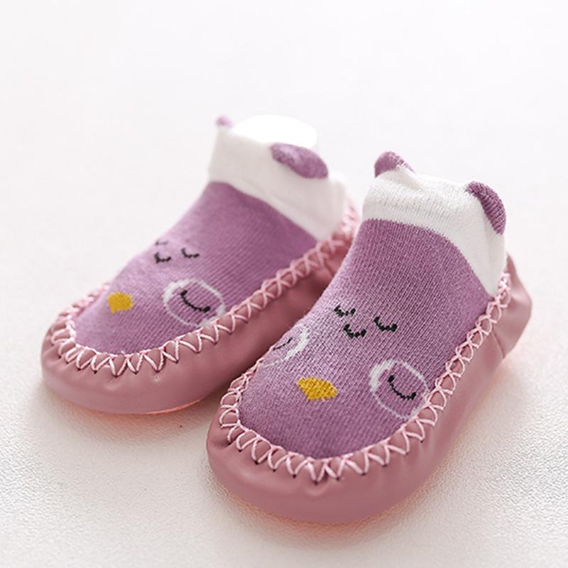 Children's Cartoon Fox Non-Slip Leather Toddler Socks Shoes