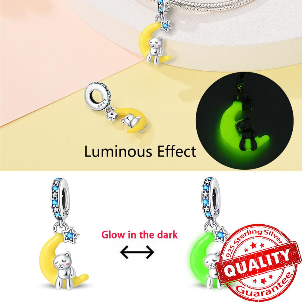 

Cute copper Color Glowing Moon & Star Dangle Charm Fits Original Bracelet Women Summer Ocean Beads For Gold Zircon Gift