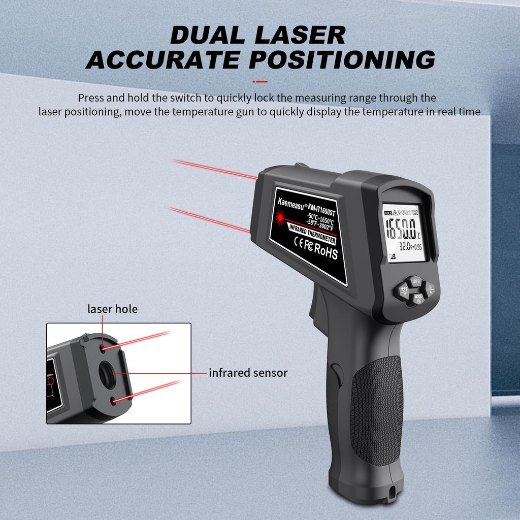 New Upgraded Digital Infrared Thermometer -50~600/800/1200/1400/1650 degree Double laser Non-Contact Thermometer Gun thermometer