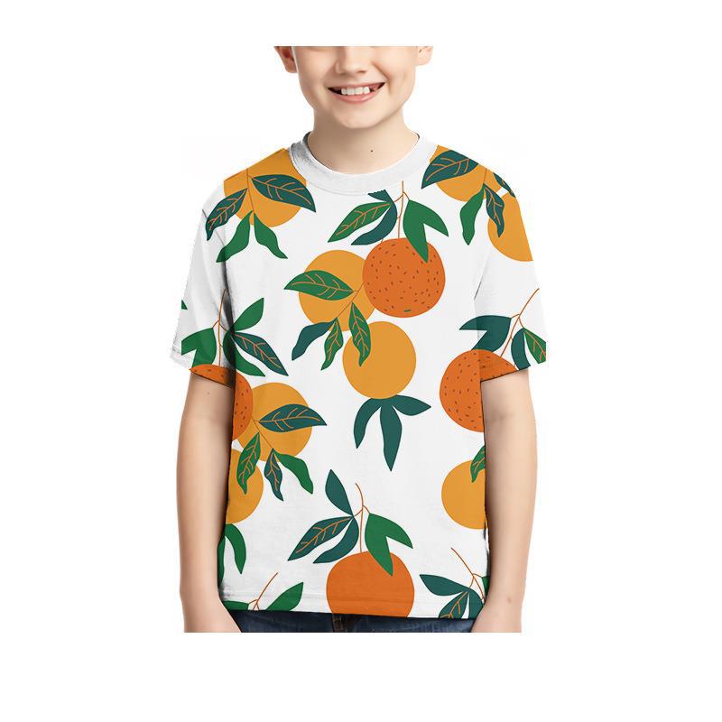 Summer Round Neck 3D Fruit Printed Top Fashionable Casual Short Sleeved Children's Boy T-shirts