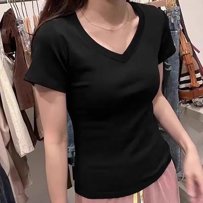 Pure Cotton American Short Sleeved T-shirt Design Hot Girl New Slim Top Summer Bottoming Versatile Top