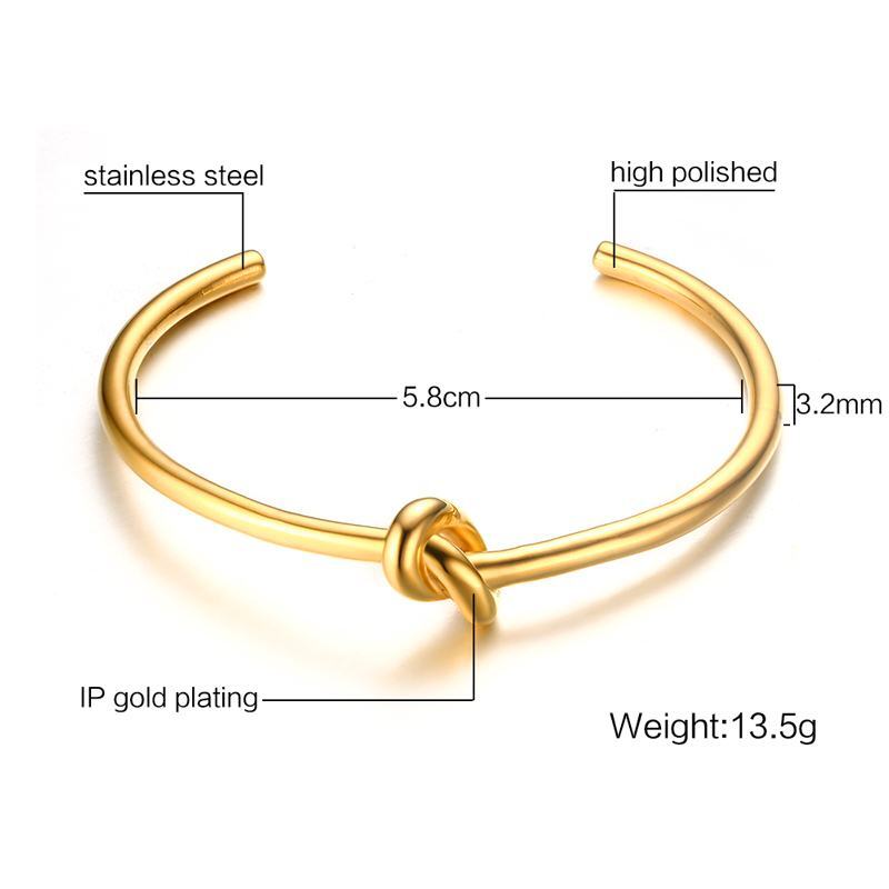 Women Open Cuff Bangle,  Tie The Knot Bangle Bracelet, Gold Plated Forever Love Knot Infinity Stainless Steel Jewelry