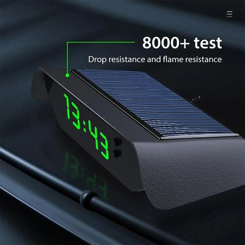 Solar Powered Car Clock Noctilucence Electronic Dashboard Timepiece with Temperature Date Display for Auto Enthusiasts