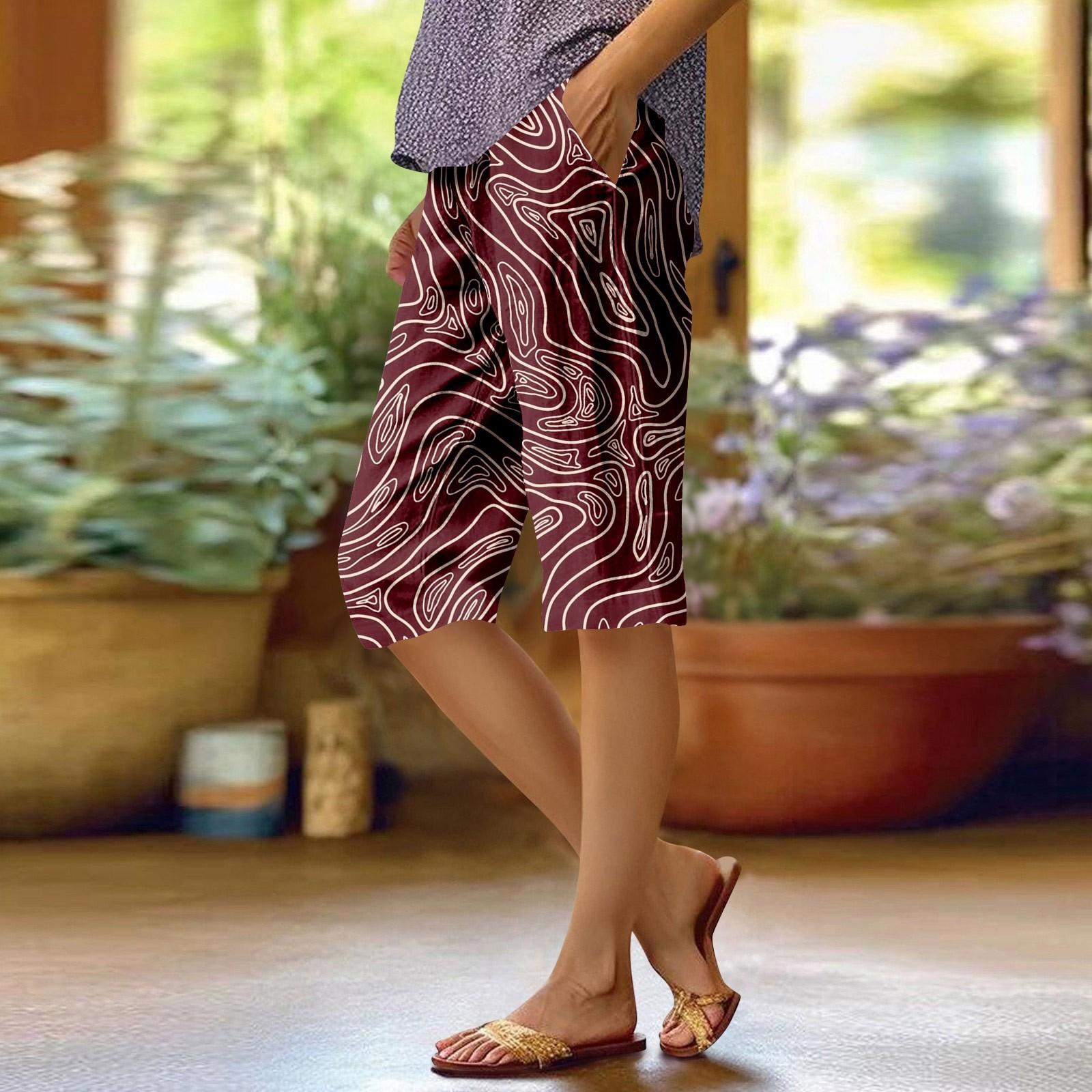 

Женские модные повседневные брюки 5/10 с напечатанным карманом и эластичной талией XL винный