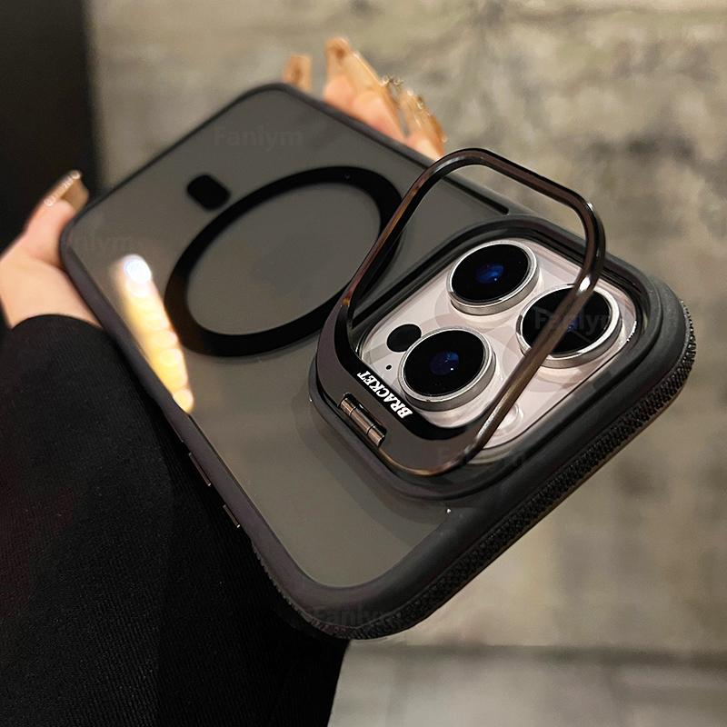 Black Transparent For Magsafe Bicolor Magnetic Case For iPhone 16 15 14 13 12 11 Pro Max Plus Stand Translucency Cover