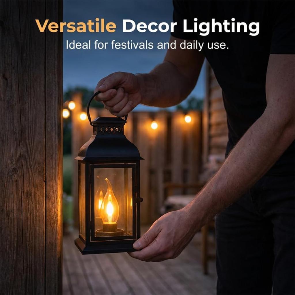 E12 Candelabra Flame Light Bulbs, Realistic Flickering LED Fire Light Bulb, Clear Glass Candle Style Flicker Bulb for Lantern, Chandelier, Halloween