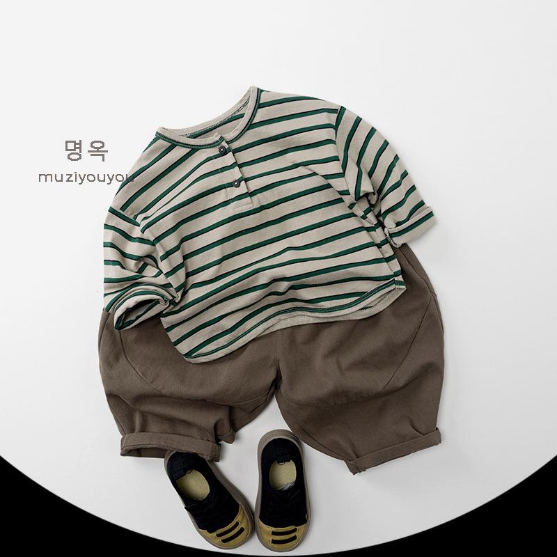Unisex Kids Striped Long Sleeve T Shirt Children Casual Bottoming Top