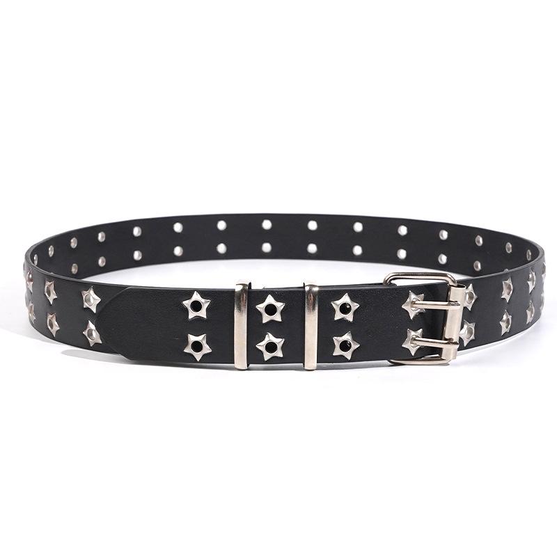 Korean Punk Star Double-Breasted Eyelet Leather Belt