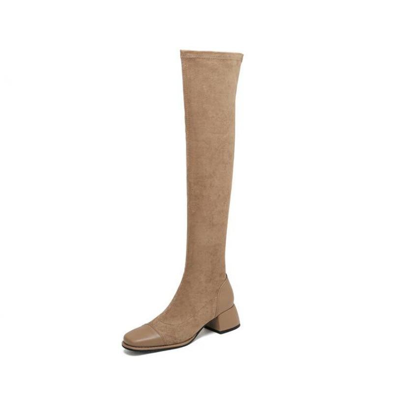 Korean version of the new suede over-knee boots solid color round head square heel sleeve leather boots autumn and winter comfortable rubber sole Mar
