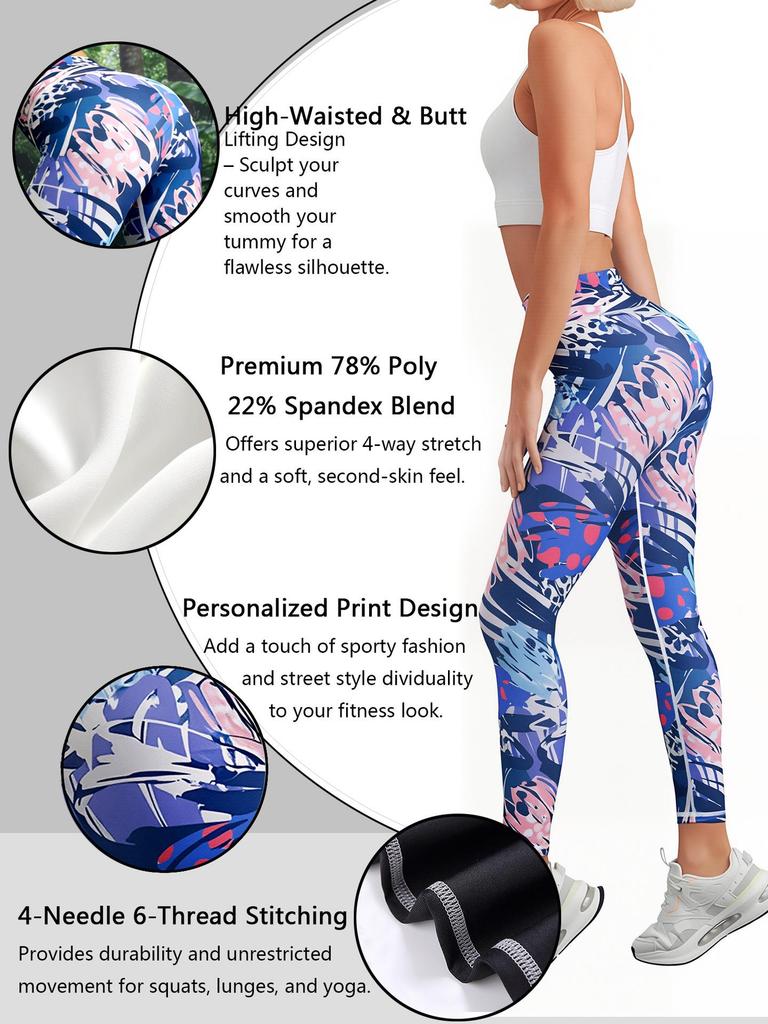 High-Waisted Women's Printed Yoga Pants with Tummy Control for Outdoor Sports and Fitness