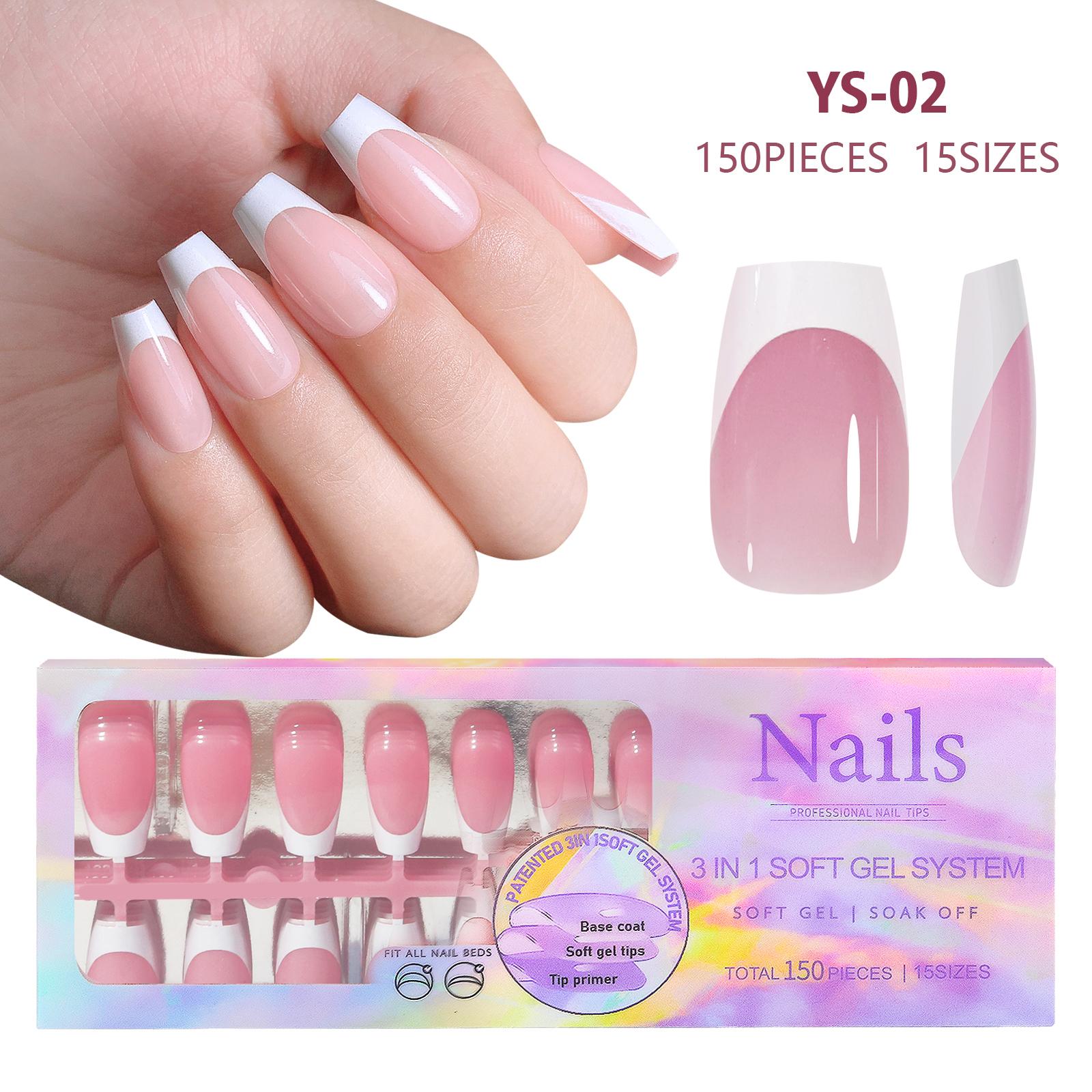

150pcs Nude White Fake Nails Need Adhesive Glue Glitter Press on Nails Women Wearable Nail Art Stickers Full Finished False Nail
