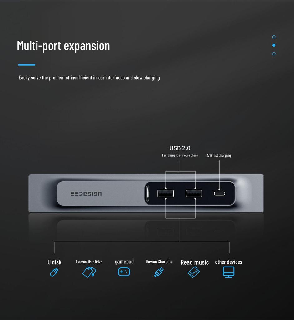 Tesla Model 3/Y Center Console USB Hub: One-to-Three Expansion Dock Charger