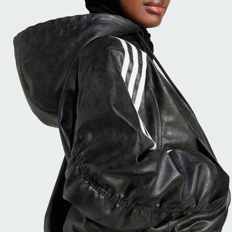 Adidas Originals Sports Lifestyle Series Brand Logo Striped Comfortable Loose Cotton Jacket Women Jacket Black JX9225