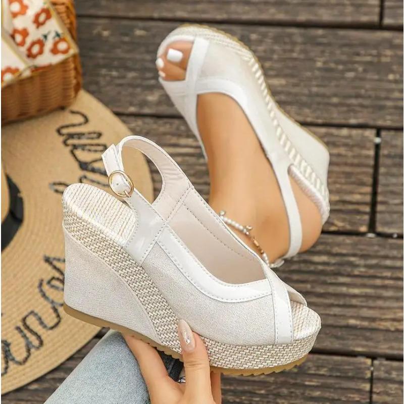 Shoes Women Ankle Buckle Wedges Sandals Summer Denim Sandal Comfortable Thick Sole Sandalias Mujer