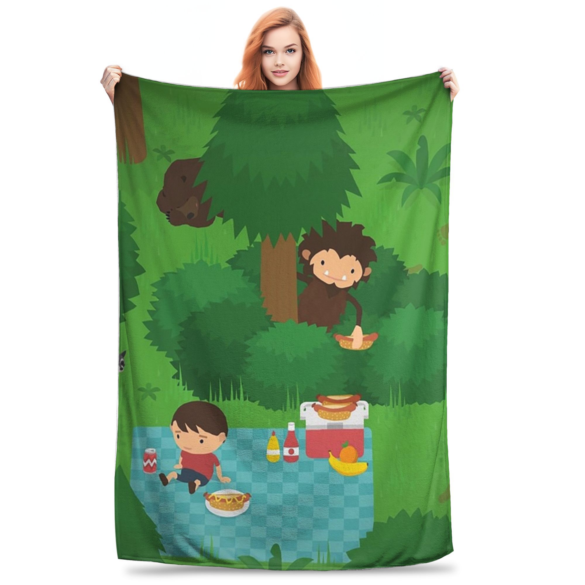 Shunika Chen Unisex Sneaky Sasquatch Picnic Blankets Soft Warm Flannel Throw Blanket Bedspread For Bed Living Room Picnic Travel Home Couch