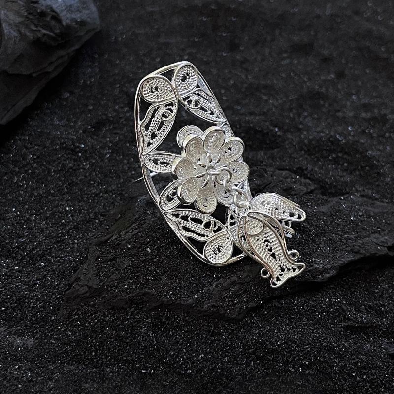 Elegant Chinese-Style Open Adjustable Butterfly Tassel Finger Ring for Women Adjustable Open