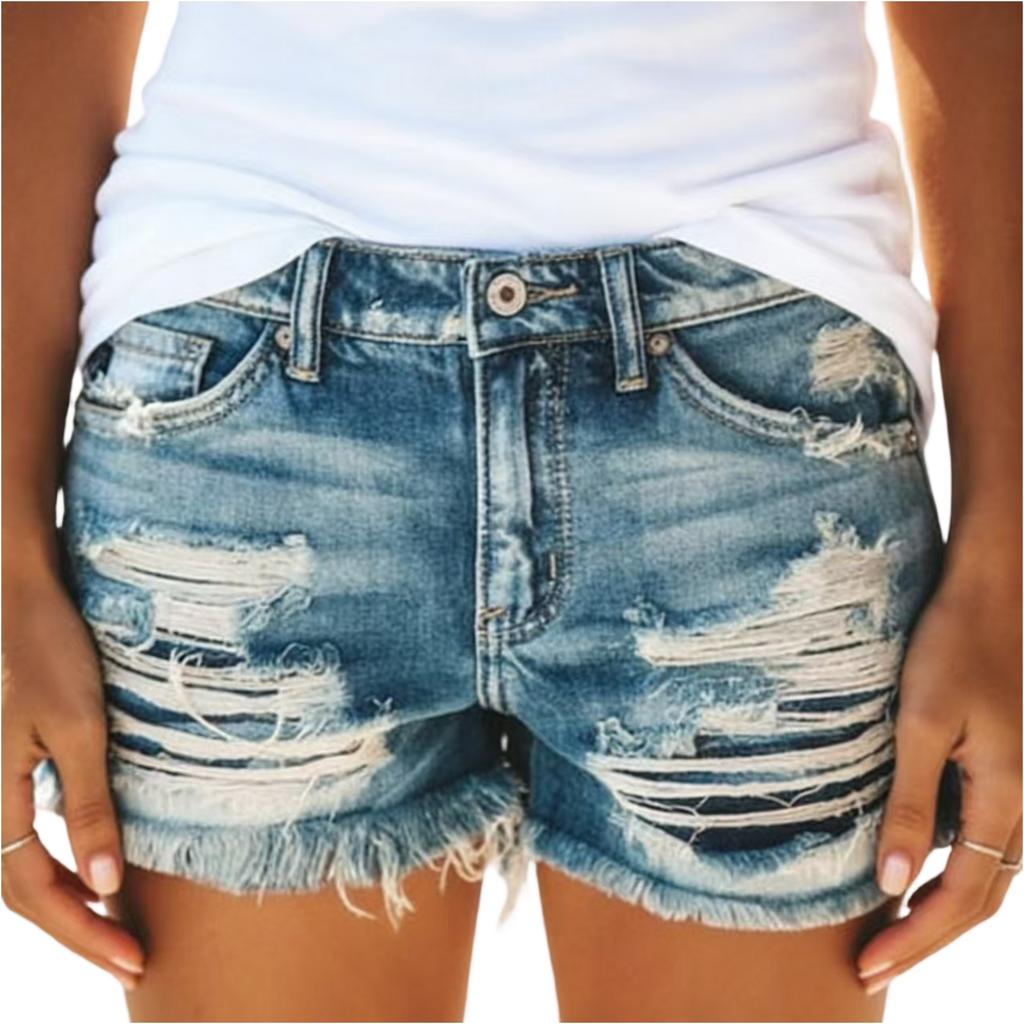 Dámské barevné džíny Stretch Slim Fit Distressed Denim Shorts